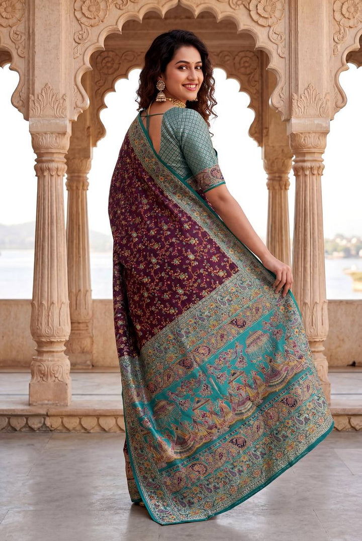 Royal Rajwadi Pashmina Silk Kashmiri Weaving Saree-WINE
