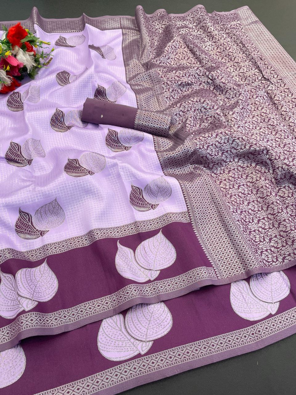 Premium Tissue Silk Kanjivaram Saree with Copper Zari - PURPLE &amp; WINE