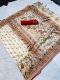 Mustard  Paithani Print Saree  WHITE
