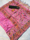 Mustard  Paithani Print Saree  PINK