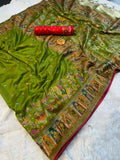 Mustard  Paithani Print Saree  MAHENDI