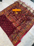Mustard  Paithani Print Saree MAROON