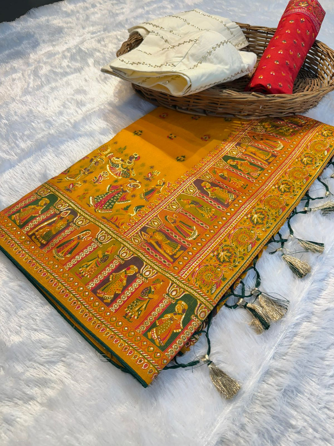 Mustard  Paithani Print Saree  YELLOW
