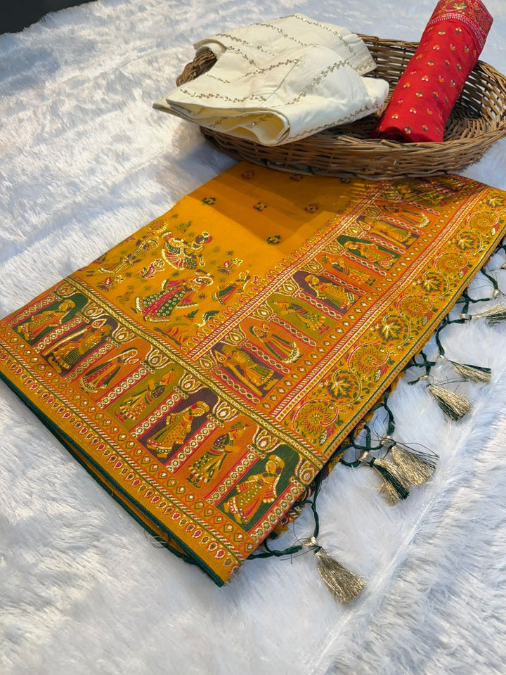 Mustard  Paithani Print Saree  YELLOW