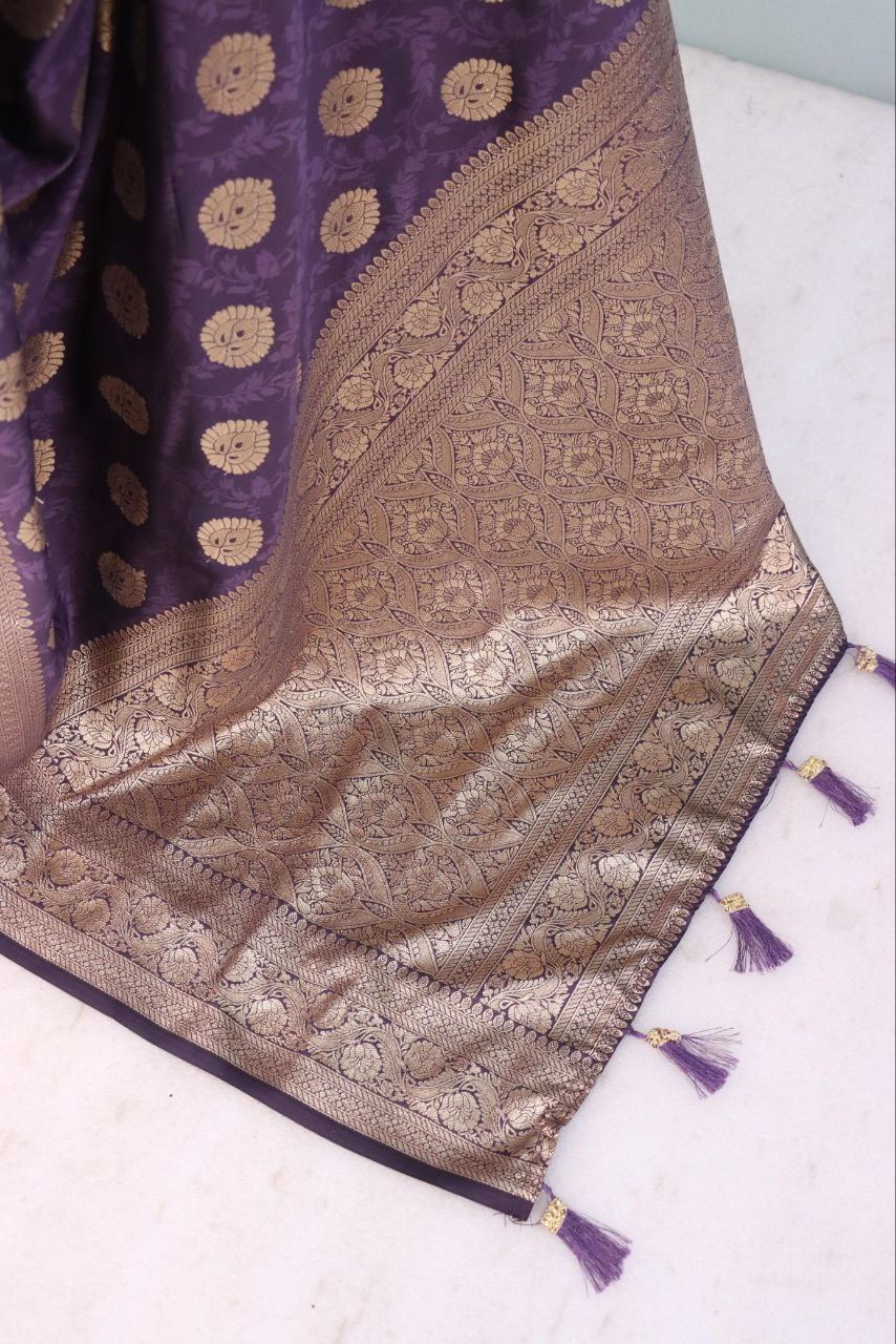 Emerald Olive Brocade Banarasi Saree  PURPLE