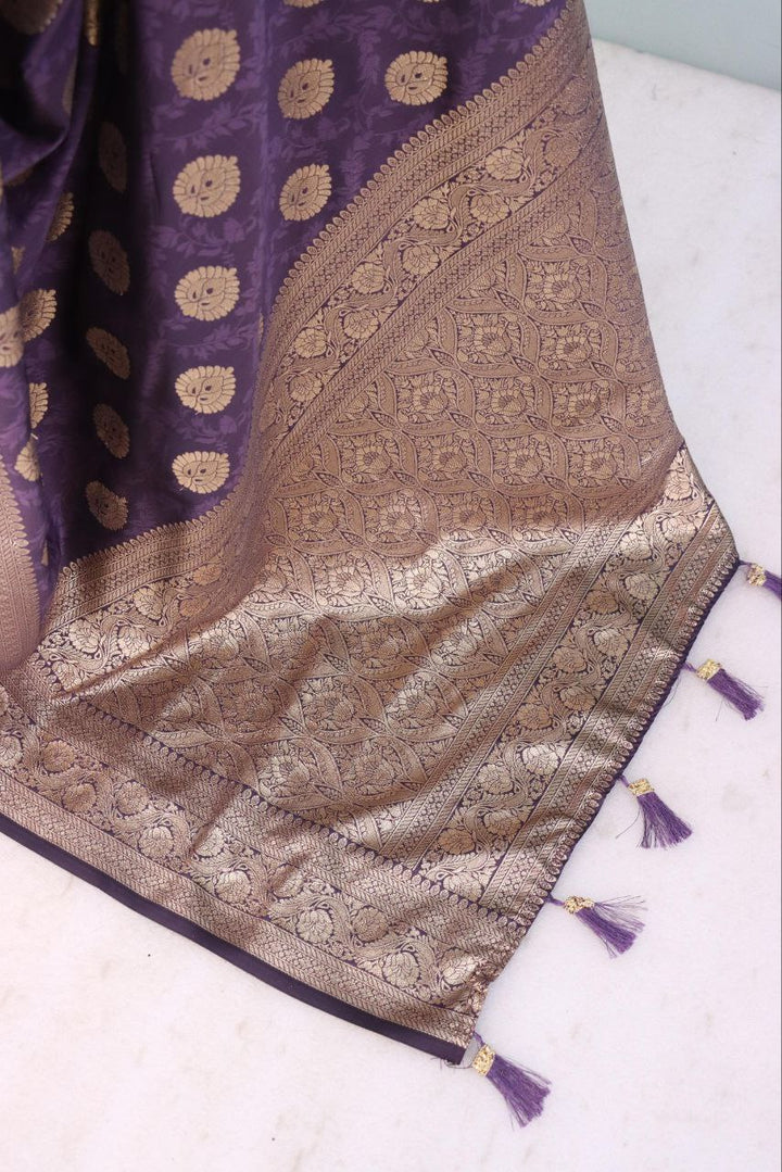 Emerald Olive Brocade Banarasi Saree  PURPLE