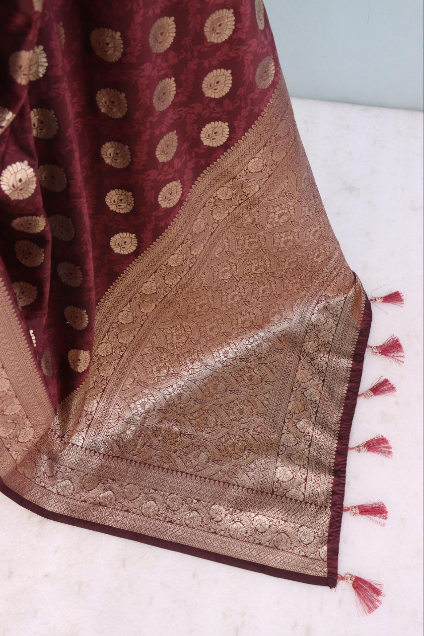 Emerald Olive Brocade Banarasi Saree  RED