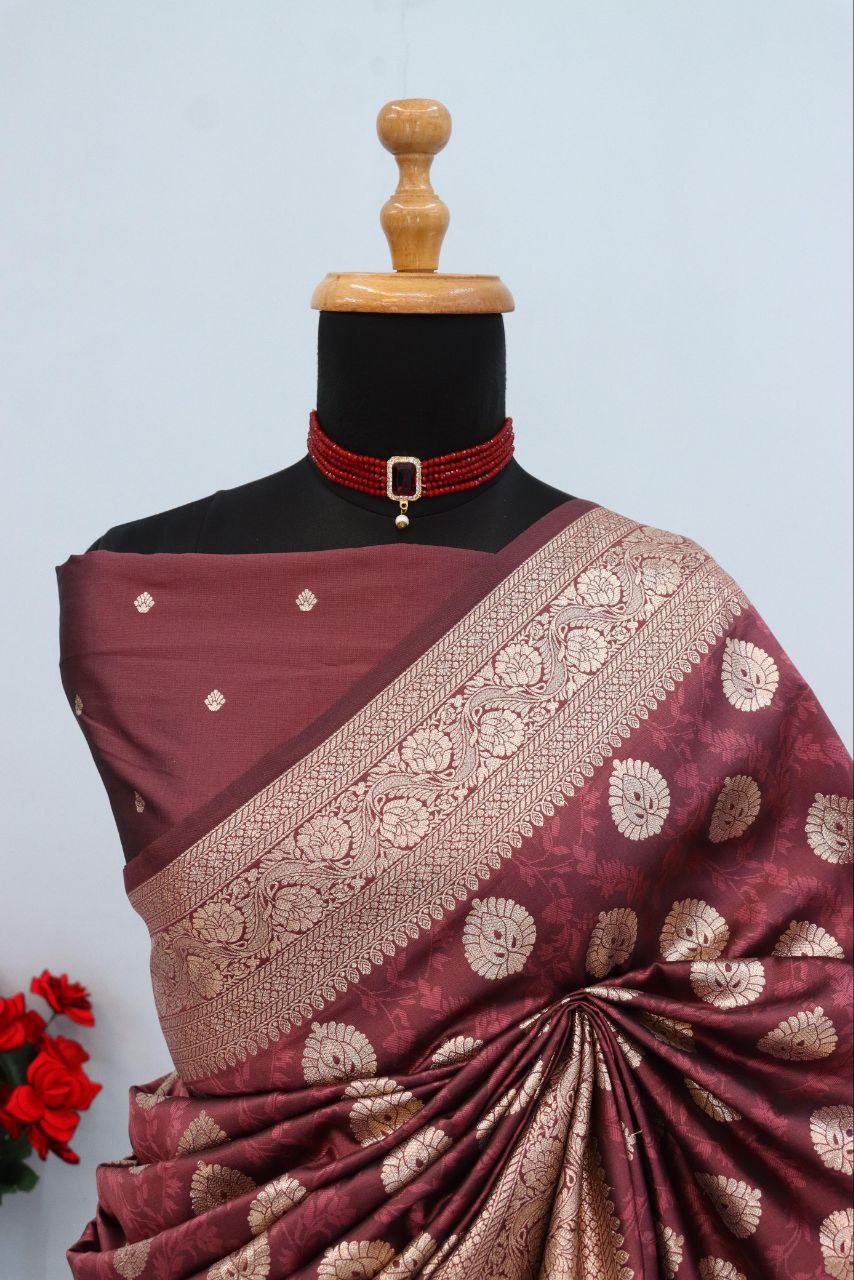 Emerald Olive Brocade Banarasi Saree  RED