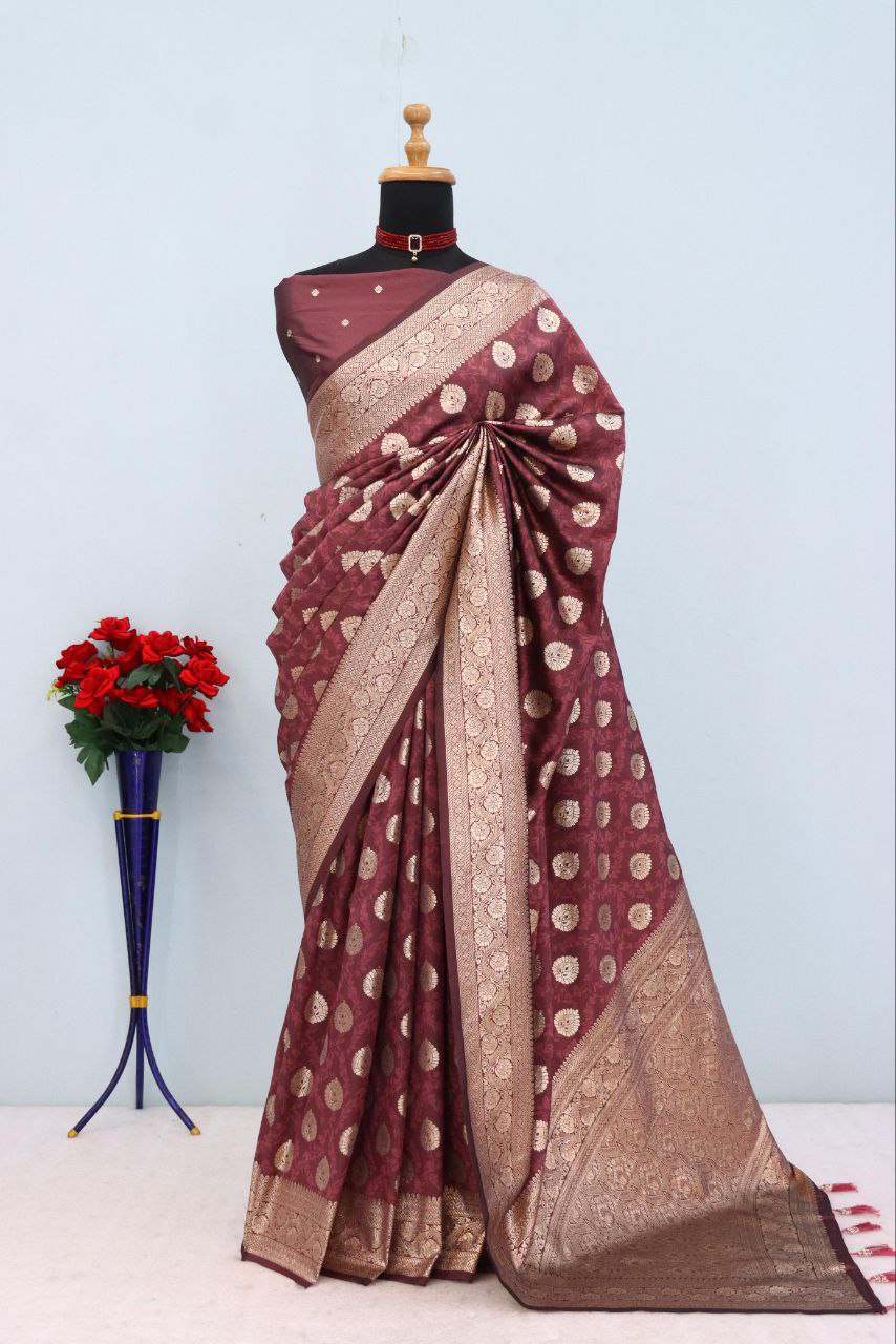 Emerald Olive Brocade Banarasi Saree  RED