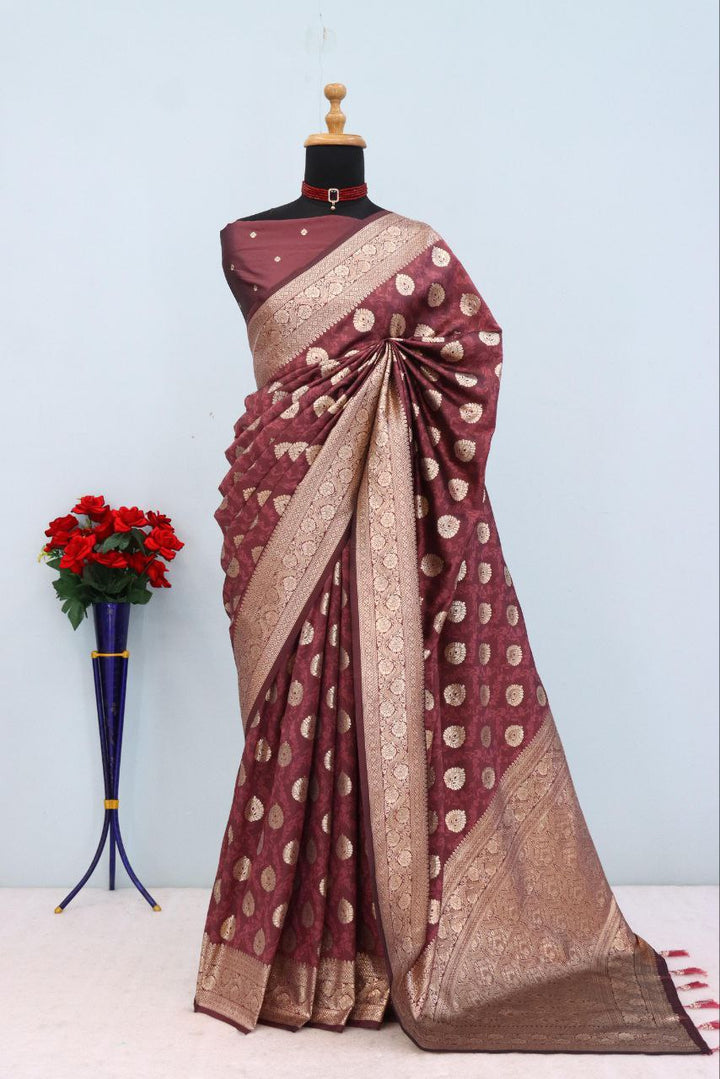 Emerald Olive Brocade Banarasi Saree  RED