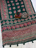 Ajarakh Mirror Majesty Heavy Japan Satin Designer Saree-GREEN