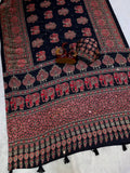 Ajarakh Mirror Majesty Heavy Japan Satin Designer Saree-BLACK