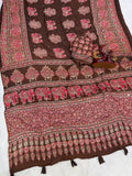 Ajarakh Mirror Majesty Heavy Japan Satin Designer Saree-BROWN