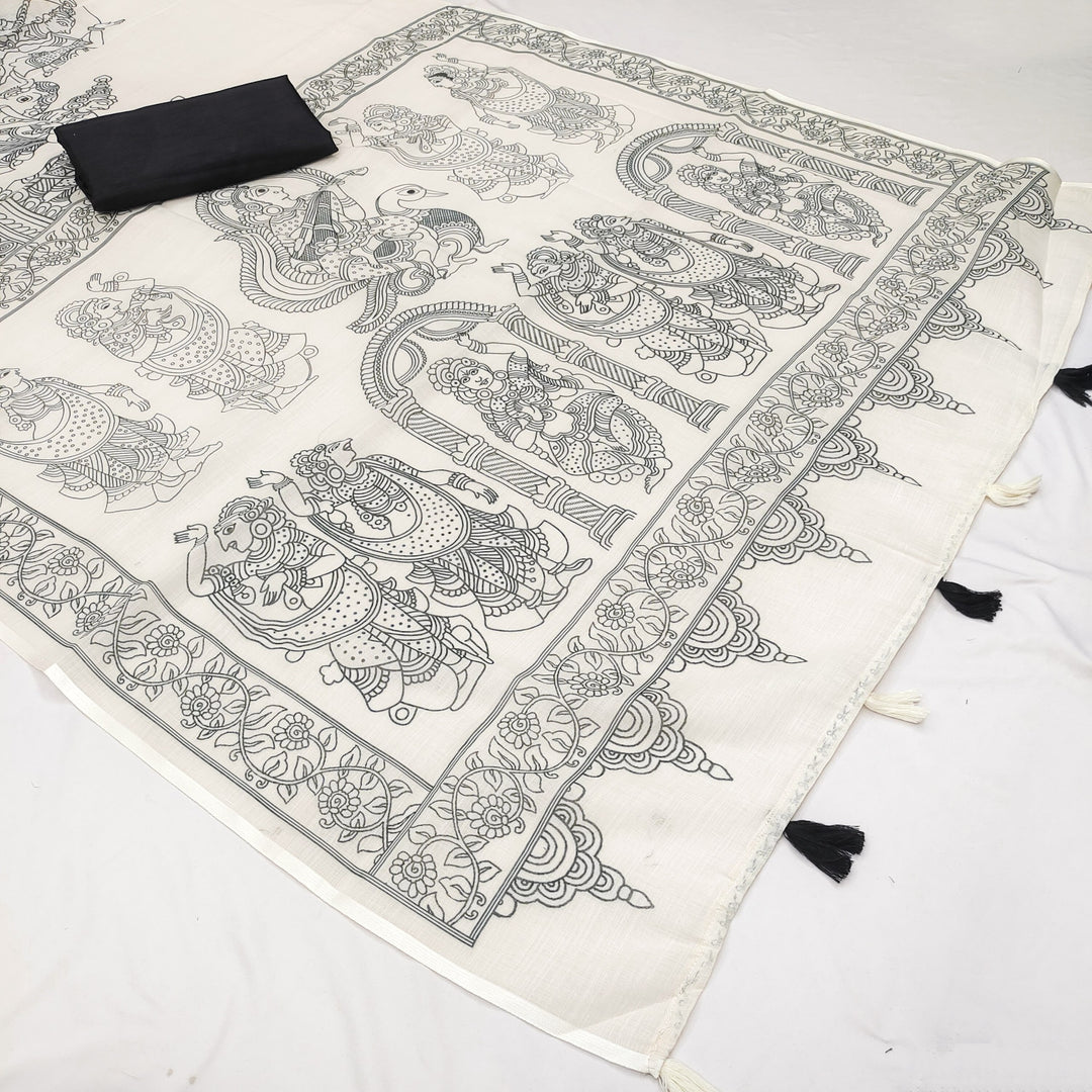 Timeless Kalamkari Elegance in Soft Linen Cotton