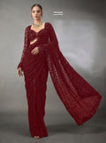Luxury Faux Georgette Embroidered Party Wear Saree - MAROON