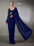 Luxury Faux Georgette Embroidered Party Wear Saree - BLUE