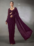 Luxury Faux Georgette Embroidered Party Wear Saree - WINE