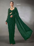 Luxury Faux Georgette Embroidered Party Wear Saree - GREEN