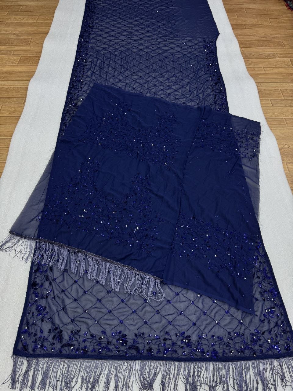 Luxury Faux Georgette Embroidered Party Wear Saree - BLUE
