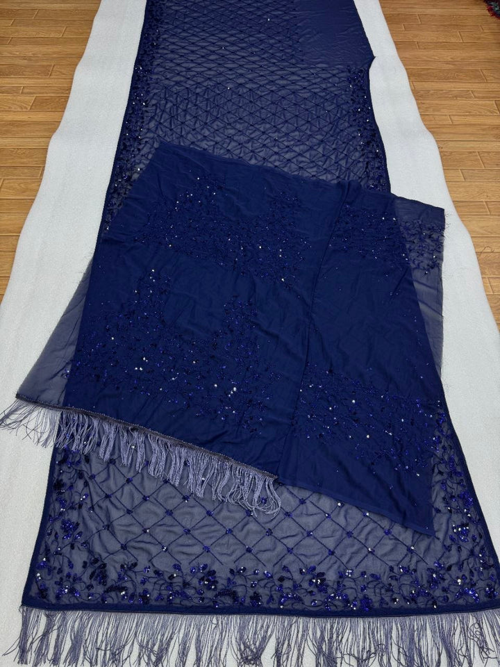 Luxury Faux Georgette Embroidered Party Wear Saree - BLUE
