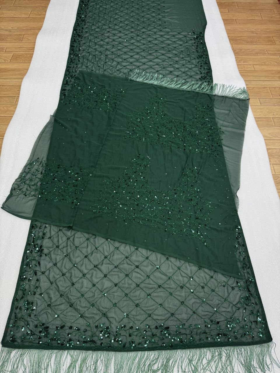 Luxury Faux Georgette Embroidered Party Wear Saree - GREEN