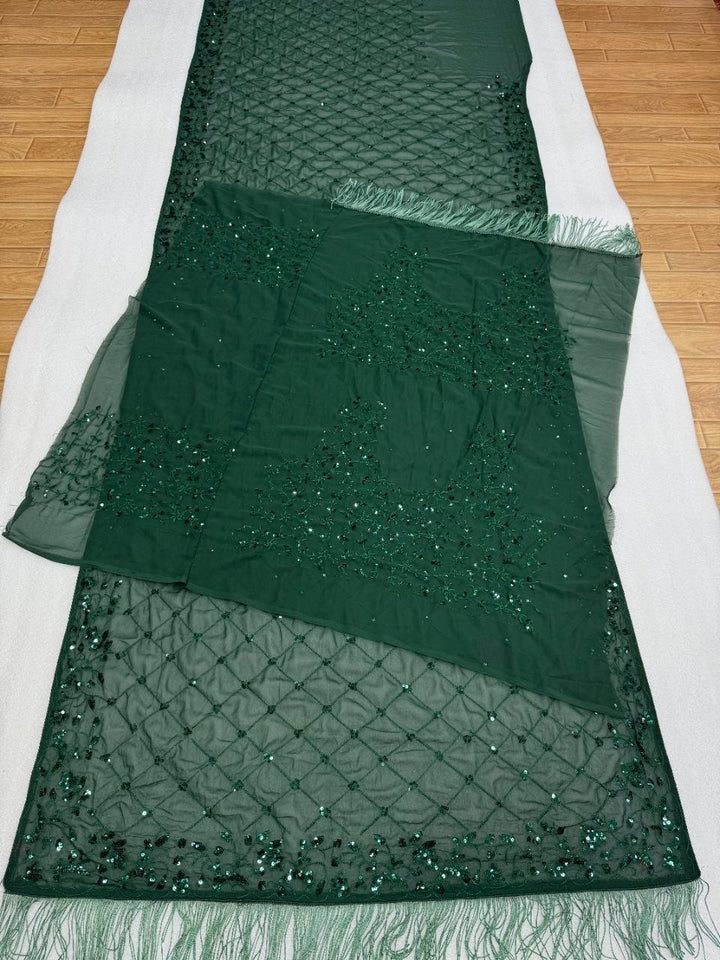 Luxury Faux Georgette Embroidered Party Wear Saree - GREEN