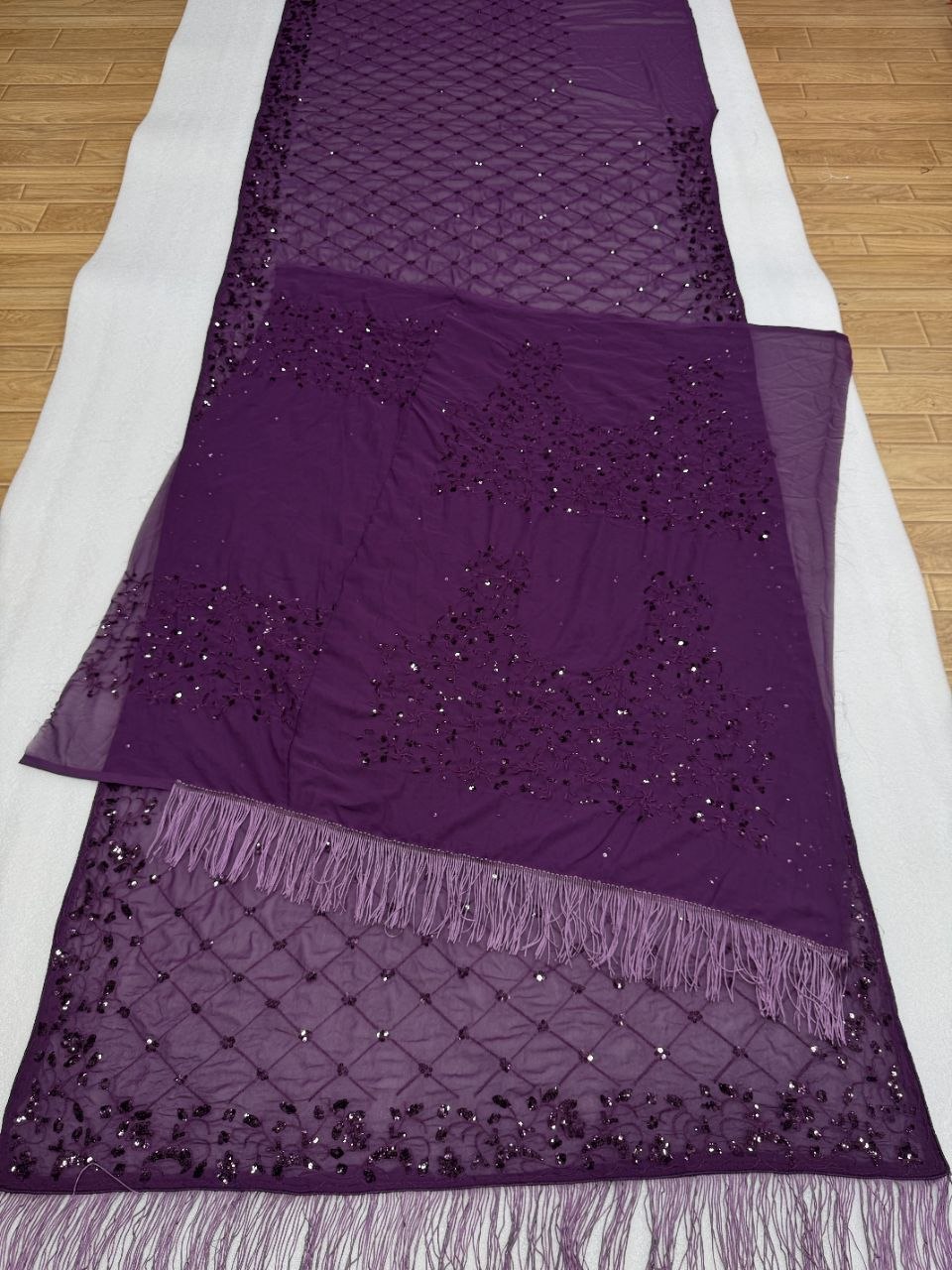 Luxury Faux Georgette Embroidered Party Wear Saree - WINE