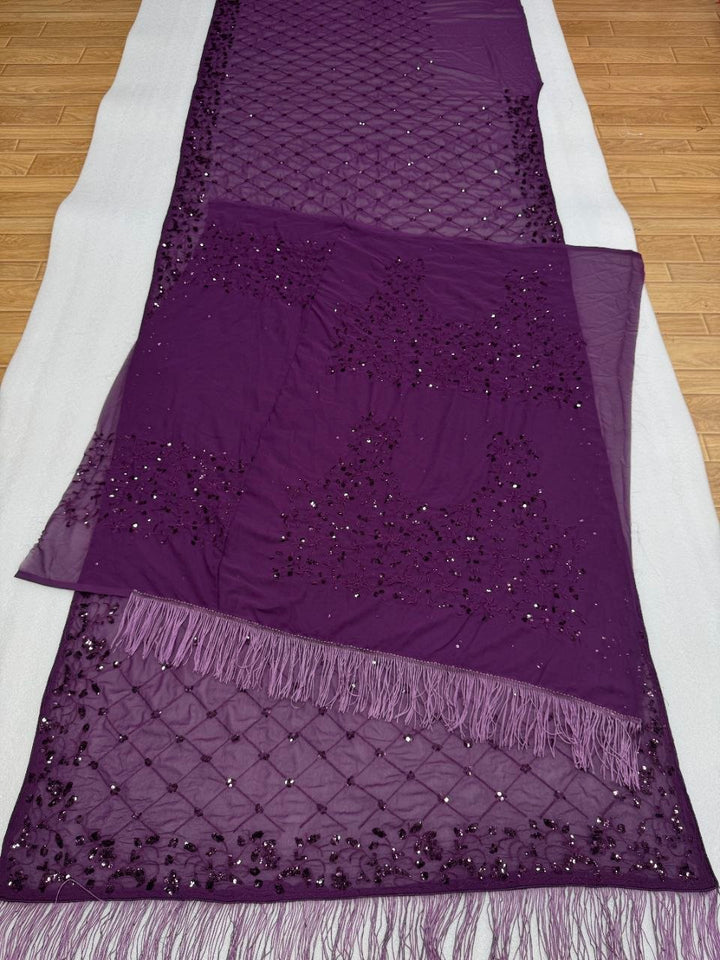 Luxury Faux Georgette Embroidered Party Wear Saree - WINE