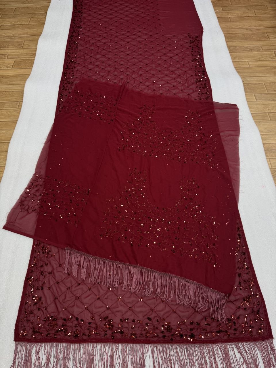Luxury Faux Georgette Embroidered Party Wear Saree - MAROON