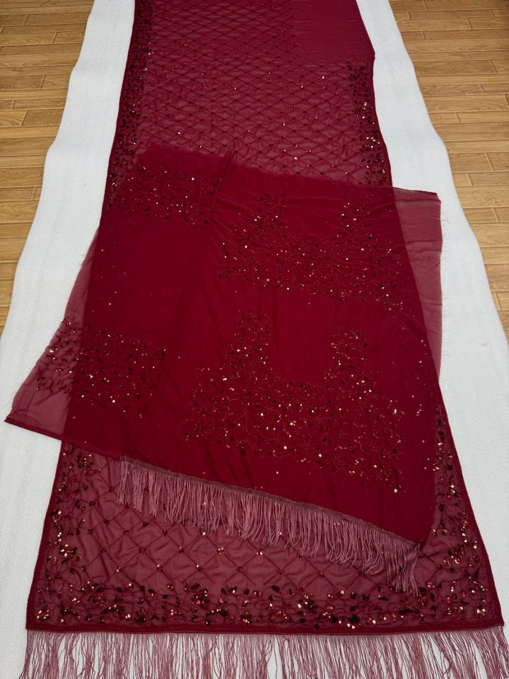 Luxury Faux Georgette Embroidered Party Wear Saree - MAROON