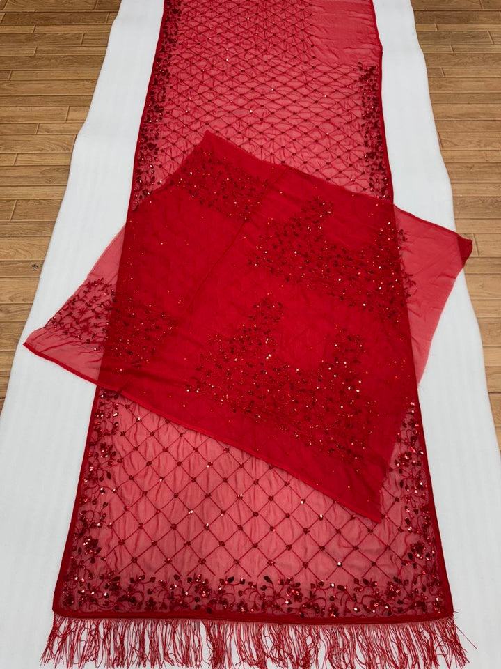 Luxury Faux Georgette Embroidered Party Wear Saree - RED