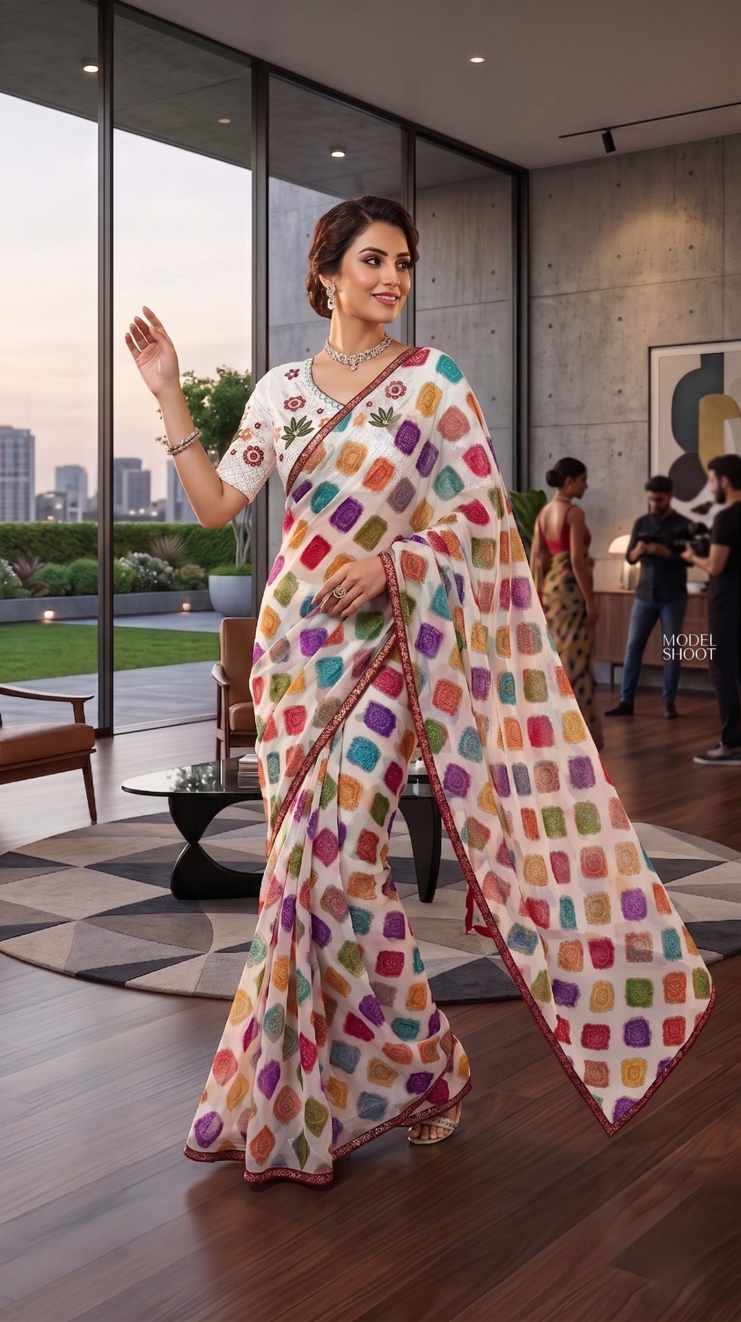 Premium Weightless Floral Bandhani Print Saree with Heavy Handwork Blouse