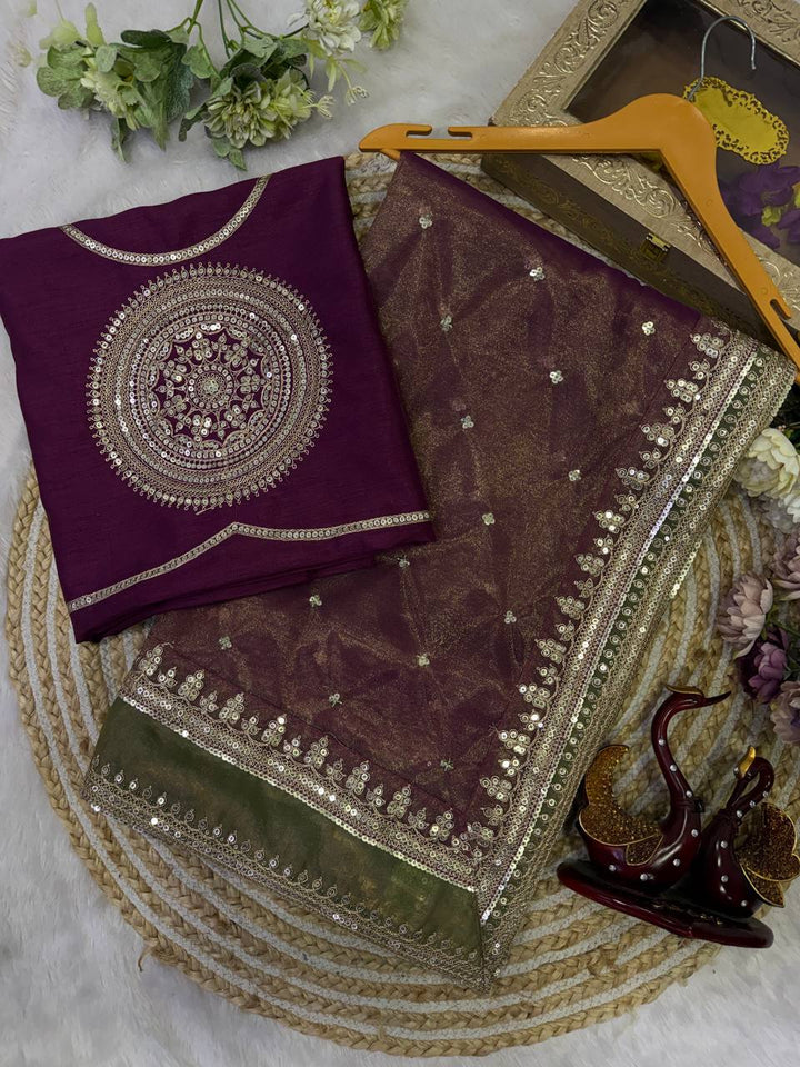 Designer Soft NC Twill Saree with Sequins &amp; Cording Embroidery | Mono Banglori Embroidered Blouse