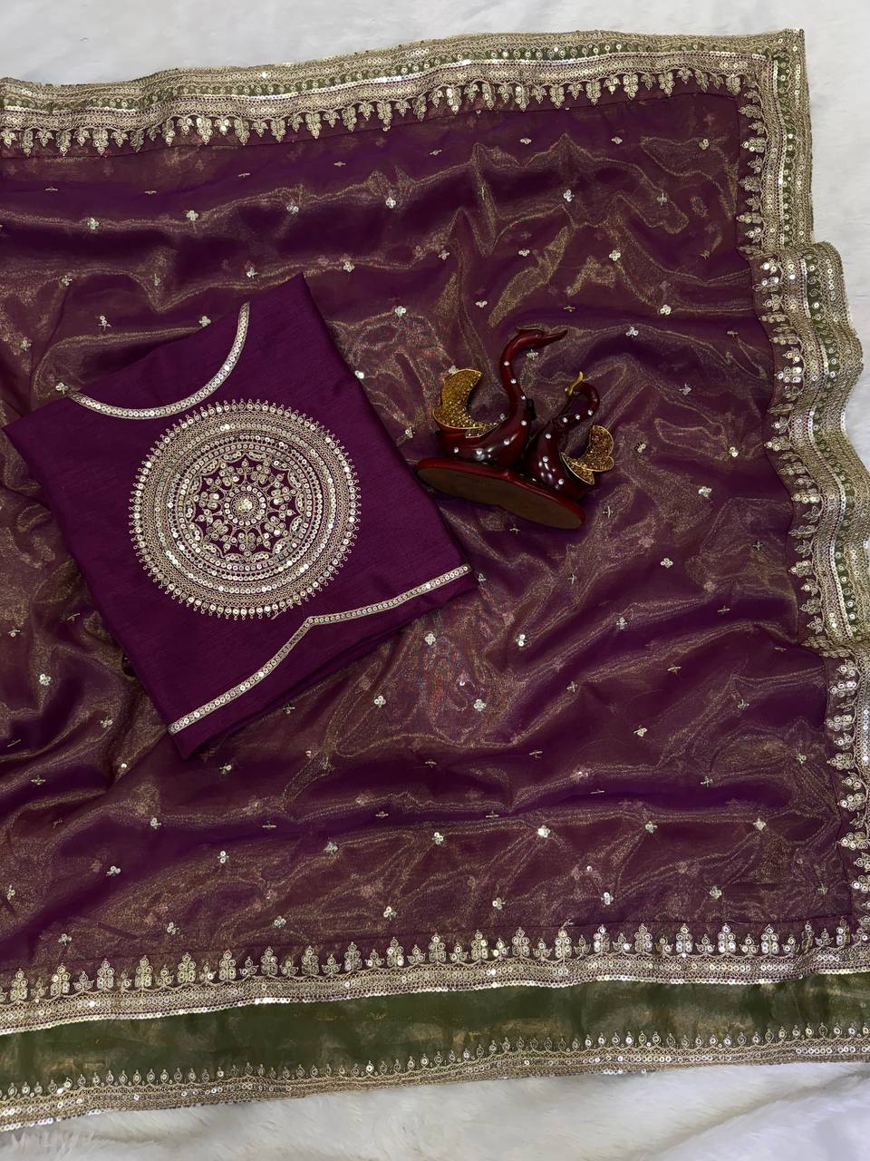 Designer Soft NC Twill Saree with Sequins &amp; Cording Embroidery | Mono Banglori Embroidered Blouse