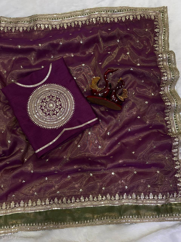 Designer Soft NC Twill Saree with Sequins &amp; Cording Embroidery | Mono Banglori Embroidered Blouse