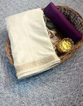 Elegant Off White Pure Shatin Silk Saree With Contrast Blouse - MARRON