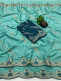 Star Georgette Zari Embroidered Saree with Designer Sequin Blouse - SKY BLUE
