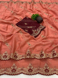 Star Georgette Zari Embroidered Saree with Designer Sequin Blouse - PEACH