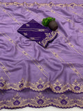 Star Georgette Zari Embroidered Saree with Designer Sequin Blouse - PURPLE