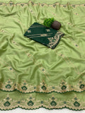 Star Georgette Zari Embroidered Saree with Designer Sequin Blouse - PARROT