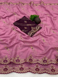Star Georgette Zari Embroidered Saree with Designer Sequin Blouse - PINK