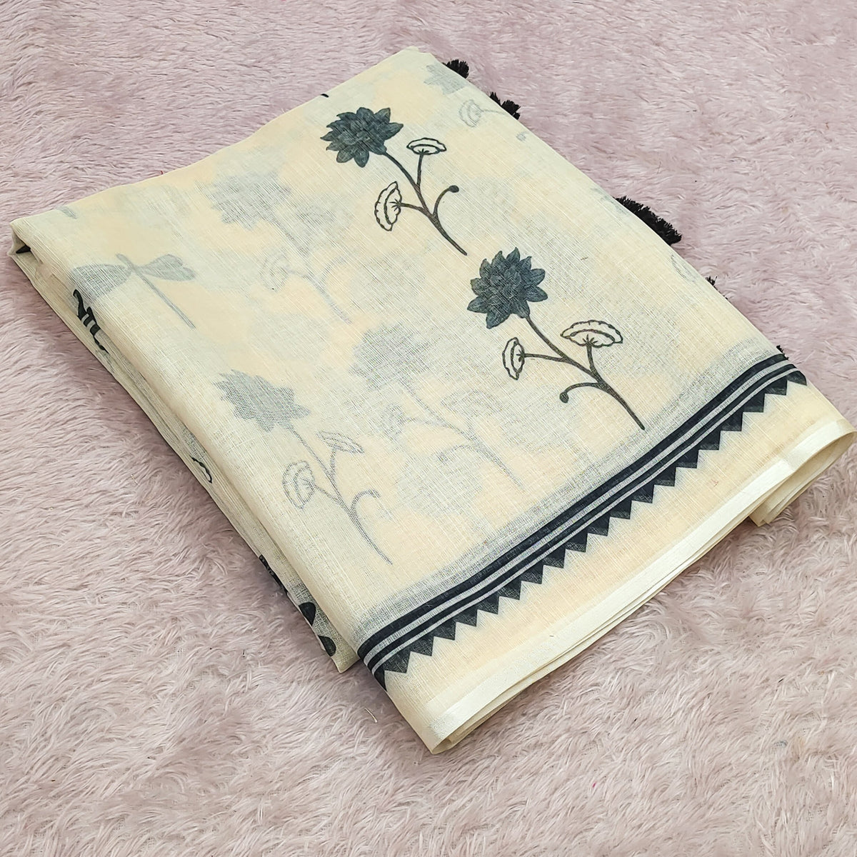 Soft Linen Cotton Artistic Print Saree