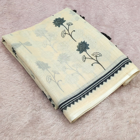 Soft Linen Cotton Artistic Print Saree