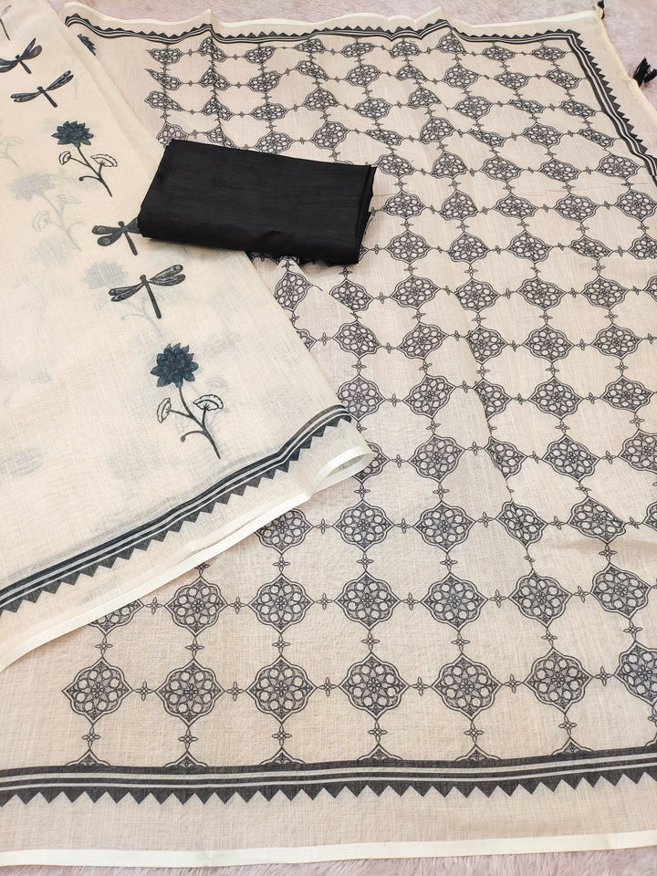 Soft Linen Cotton Artistic Print Saree