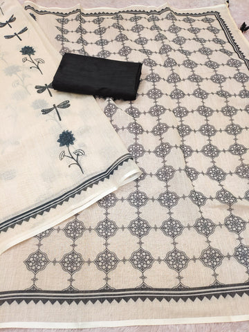 Soft Linen Cotton Artistic Print Saree