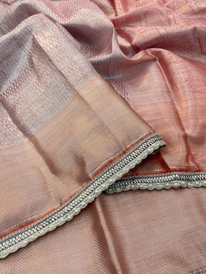 Royal Radiance Tissue Silk Saree with Zari Woven Border  - ROSE SILVER