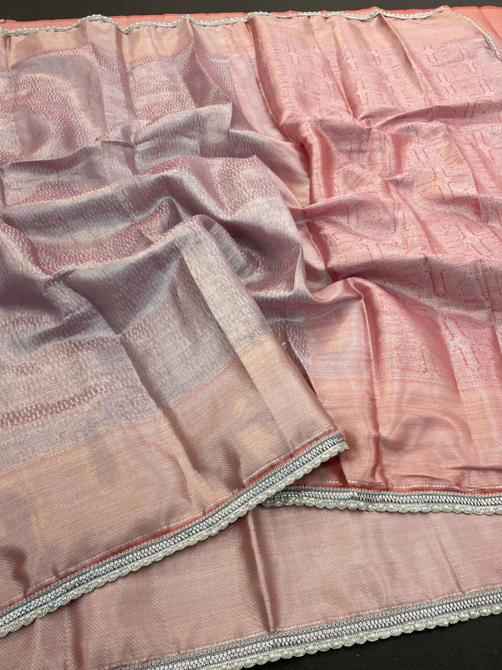 Royal Radiance Tissue Silk Saree with Zari Woven Border  - ROSE SILVER