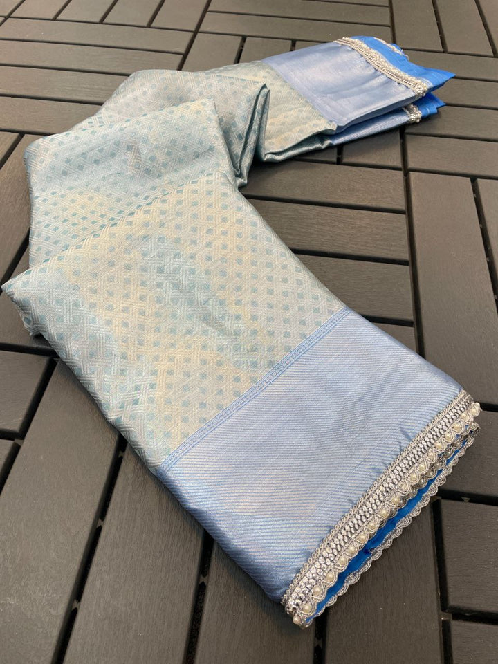 Royal Radiance Tissue Silk Saree with Zari Woven Border  - SILVER &amp; SKY BLUE