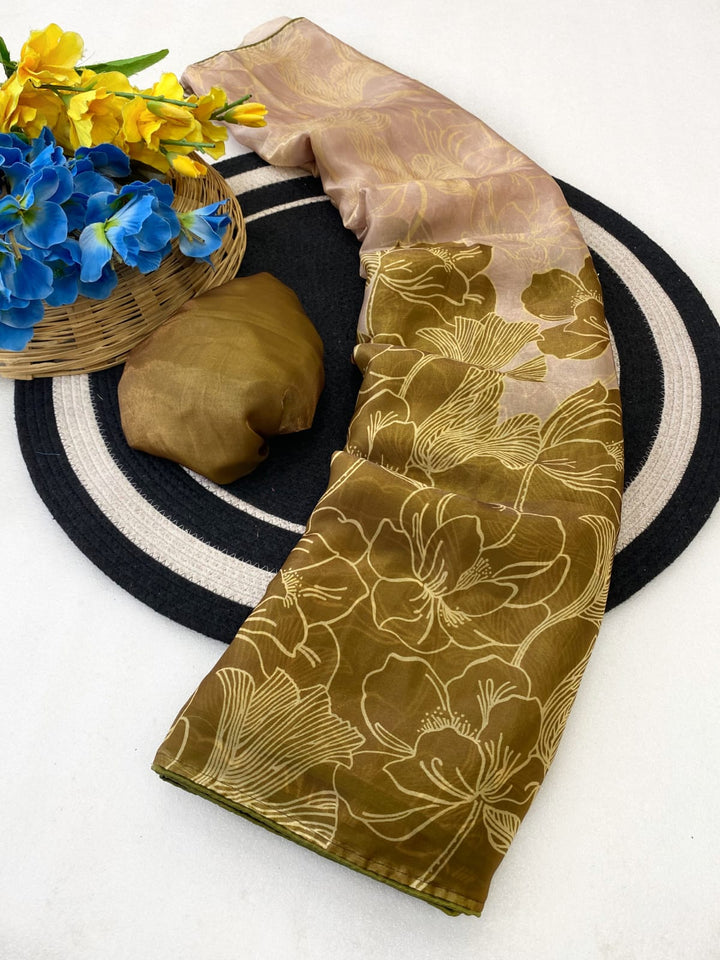 Premium Fendi Satin Digital Print Designer Saree