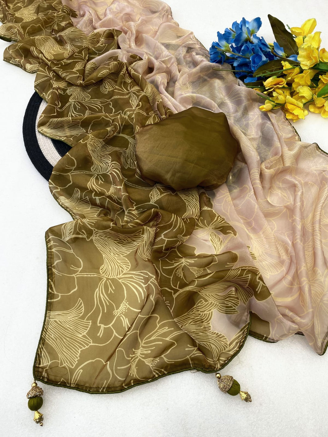 Premium Fendi Satin Digital Print Designer Saree